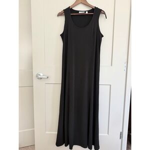 Susan Graver Black Liquid Knit Sleeveless A-Line Maxi Dress Seamed Bodice Size M
